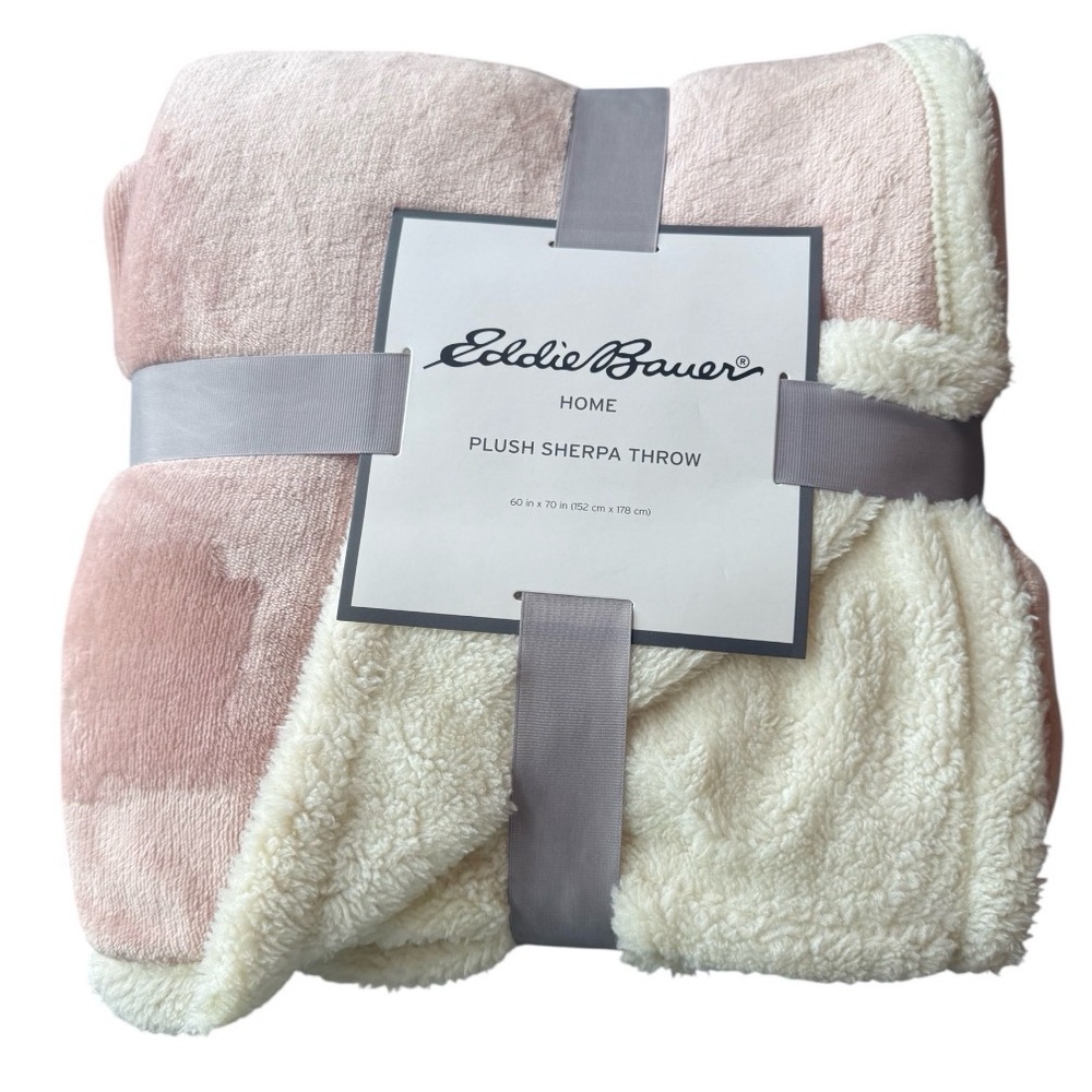 Eddie Bauer Home Plush Sherpa Throw 60” x 70” NWT Light Pink